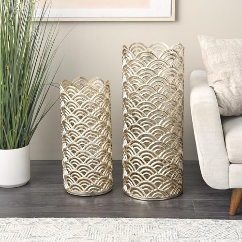 Deco 79 Aluminum Metal Geometric Decorative Vase Art Deco Inspired Centerpiece Vases with Arch Designs, Set of 2 Vases for Home Decoration 32", 13" H, Gold by Deco 79 - Image 5