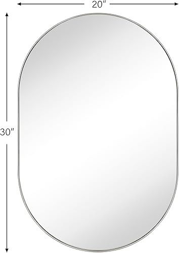 Miniatura 5 de TEHOME Espejo Ovalado de Níquel Cepillado 20x30'' Espejo de Tocador de Baño Plateado Cepillado en Forma de CápsulaPíldora 30 x 20 pulgadas Espejo