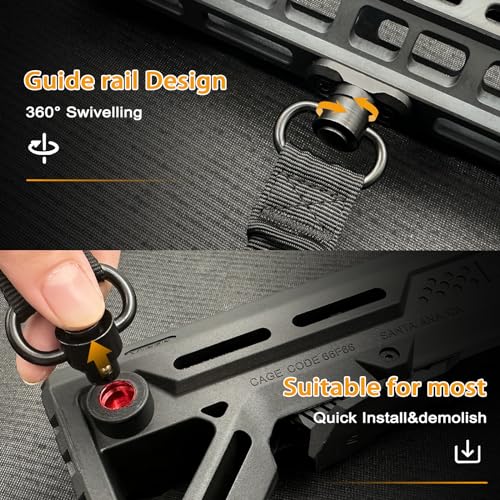 DDOUT QD Sling, Two Point Rifle Sling with qd swivels, Gun Sling Length Adjustable with Elastic Bungee for Hunting and Outdoor, Black