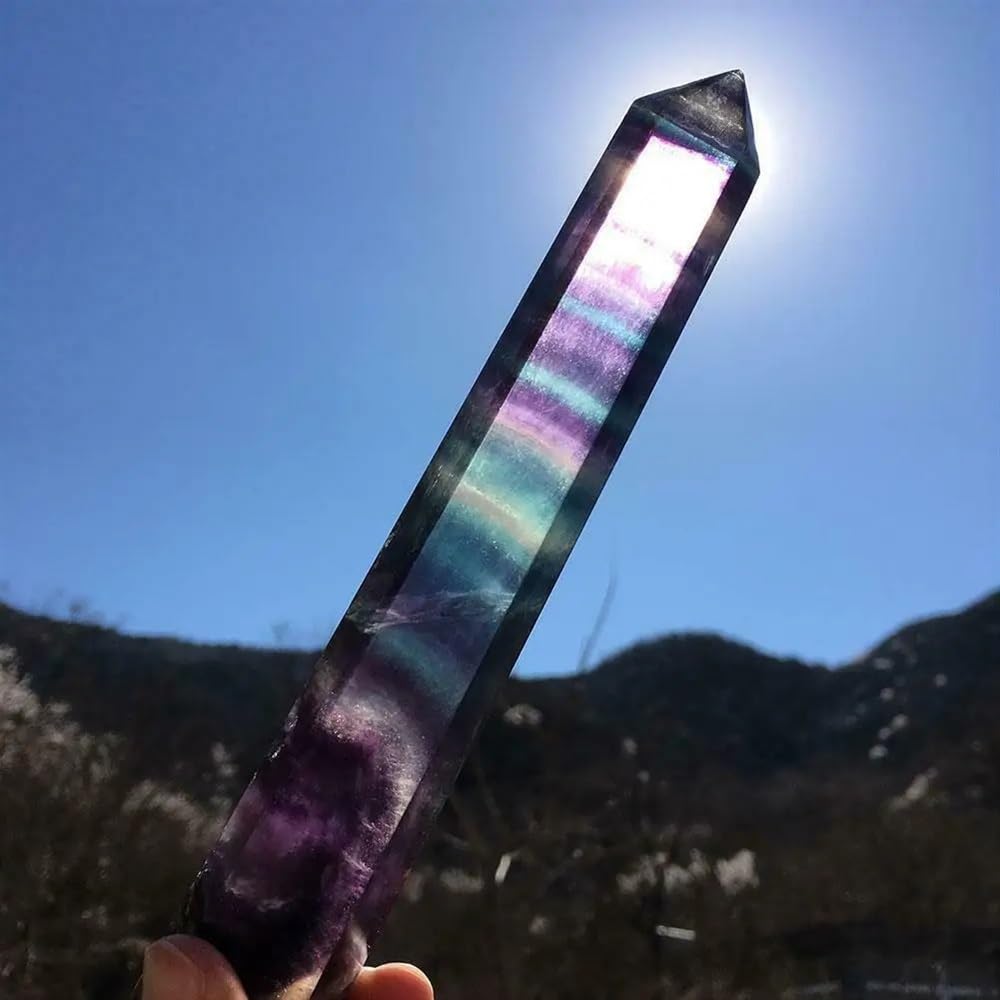 KJEBVHIRS Decorative Ornaments Rainbow Fluorite Column Standing Purple Crystal Faceted Prism Wand Carved Stone Statue Ornament (Size : 7-8cm)
