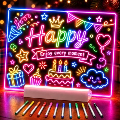 LED Zeichenbrett Wiederaufladbare LED Notiztafel mit Farben LED Maltafel Kinder mit 12 Farben Stift & 9 Beleuchtungsmodi Geschenk für Geburtstag Weihnachten Halloween und Kinder (30 * 20cm)