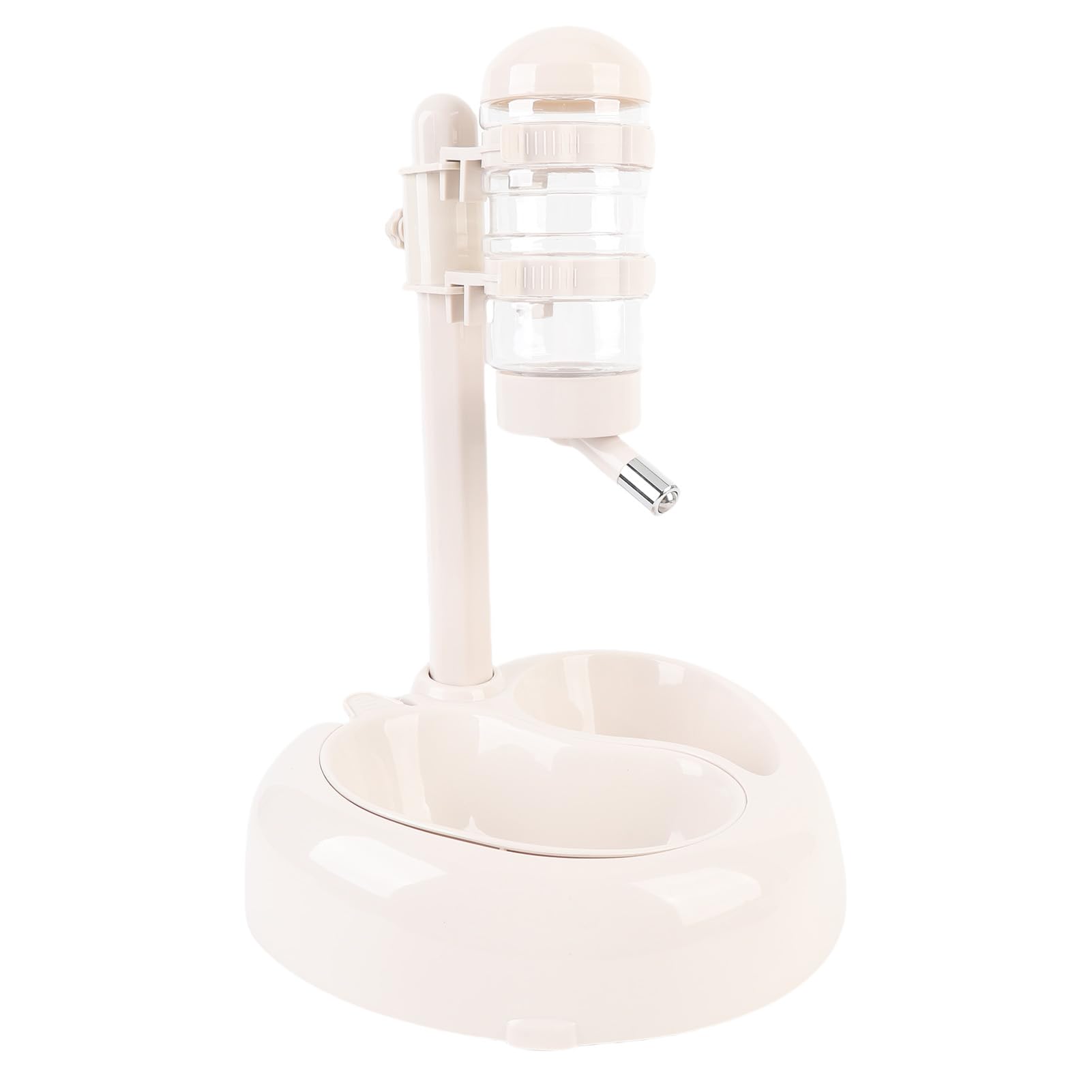 Dog Cat Standing Dispenser Bowl, Automatic Water Feeder, Heart Shaped, Large Capacity, Prevent Oral Issues, Nonslip, Non Spill, Adjustable Height, Plastic Material (Beige)
