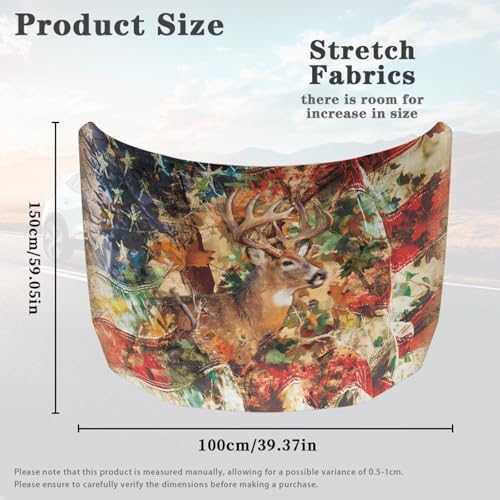 Image of Car Hood Cover for Compact Sedans SUV Trucks, 59x39 Inches Stretchable Auto Hood Wraps Vehicles Banner Deer Automotive Exterior Accessories
