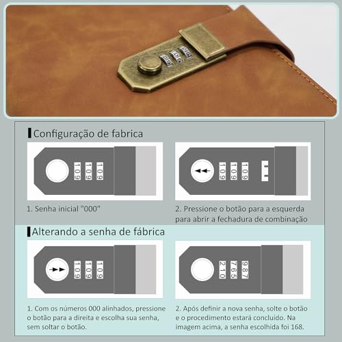 Caderno Diário com Cadeado Segredo Lock Fechadura Privacidade Livro (Marrom)