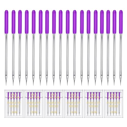 HONEYSEW 30 Pieces Sewing Machine Needles HAX1 130/705H Universal Regular Point Flat Shank Sewing Needle Compatible with Singer Brother Janome Pfaff and Other Brand (Purple Size 14-30PCS)