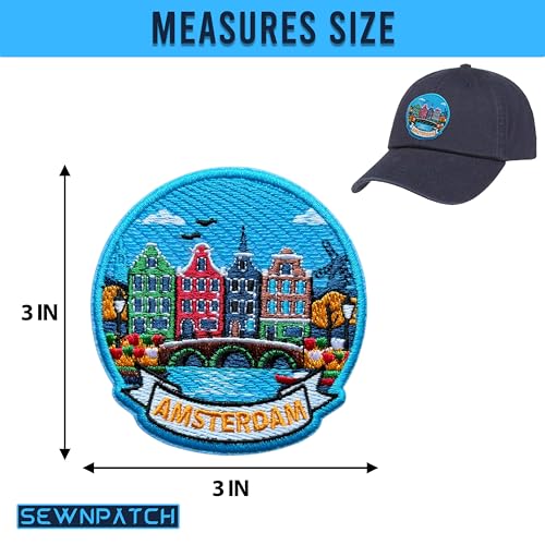 SEWOPEW Amsterdam Netherlands Patch for Backpacks Hats Jeans Bags, Size 3" Iron On or Sew On Patches, Europe Souvenir Embroidery Patches Appliques for Clothes, Aesthetic Travel Patch for Travel Lovers by SEWOPEW - Image 3