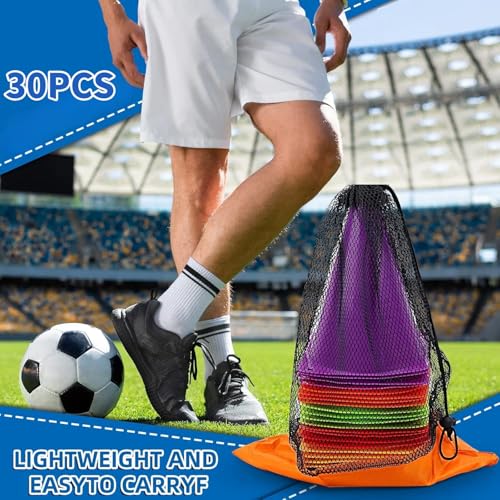 LATERN 30 Stück Fußball-Markierkegel, 19CM Plastikmarkierung Trainings Verkehrshütchen Sport Agility Feld Markierung für Skaten Basketball Fußball Aktivität Wurfspiel Hindernis Parcours (6 Farben)