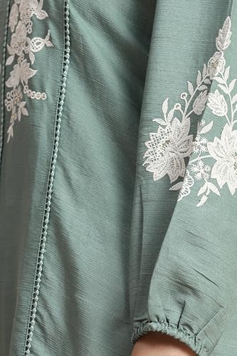 Image of TRENDMALLS Women's Art Silk Embroidery Kurta - Puff Sleeve A line Short Kurti Style Tunic for Women