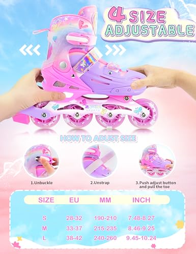 Miniatura 2 de 2pm Sports Patines En Línea Para Niñas De 4 A 14 Años, Patines Ajustables Para Principiantes Juveniles Exterior Tallas 11c 1 2 3 4 5 6 7 8 Rosa Mariposa