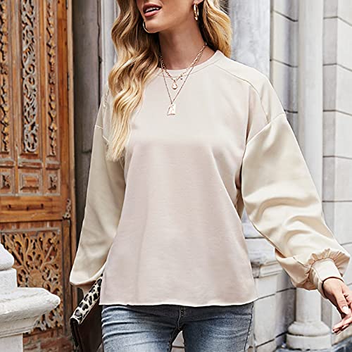 Domary Moda feminina blusa cor sólida O pescoço manga comprida solta pulôver casual outono camiseta