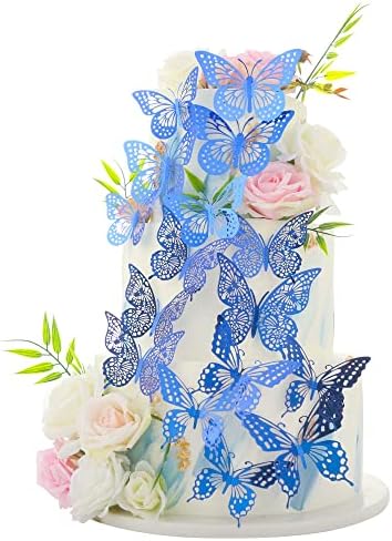 36 Pack Purple Glitter 3D Butterfly Cupcake Toppers Hollow Butterfly Cake Decorations for Birthday Wedding Fairy Party Butterfly Wall Sticker Decal for Background Wall Decoration