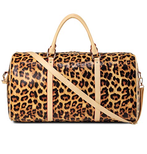 Nabegum Leopard Weekender Bag Travel Duffle Bag For Women Cheetah Ptint Tote Bag With Shoulder Strap (Leopard brown)