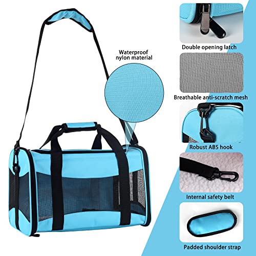 Image of Cat Carrying Case - Pet Carrier Airline Approved, Protable and Breathable Pet Travel Carrier Removable Fleece Pad, Collapsible Cat Carrier Dog Carrier for Medium Cats Small Cats Dogs(X-Large, Blue)