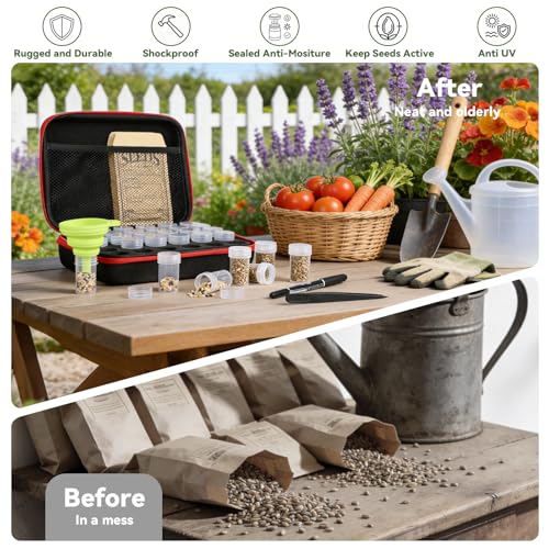 efuturetime 30 Slots Saatgut Aufbewahrungsbox, Samen Organizer Box mit Reißverschluss, Garten Samen Behälter mit Etikettenaufklebern Garten Zubehör für Samenpakete, Pflanzen, Blumen, Gemüsesamen