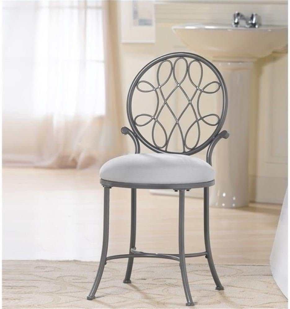 BOWERY HILL Rustic Dining Chair with Upholstered Seat for Kitchen, Farmhouse Vanity Stool for Makeup Room, Metal Accent Chair for Living Room