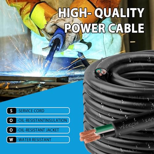 YDDECW 10ft 14/3 14 AWG Portable Power Cable (3 Conductor) - SOOW 600V 14 Gauge Electric Wire for Motor Leads, Portable Lights, Battery Chargers and Machinery - 3 Conductor - 10 Feet Electrical Cord by YDDECW - Image 3