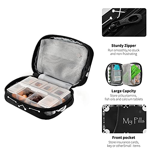 Image of Naanle Halloween My Pill Box 7 Day Skull Pill Case Travel Pill Organizer Bag with Zipper Portable Weekly Case Compact Size for Vitamin Supplement Holder
