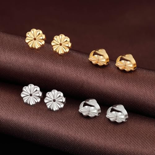 2-Pairs 925 Stering SilverScrew Earring Backs for Diamond Earrings, 14K Gold Plated Hypoallergenic Screw Backs Replacement, Secure Screw on Back Earrings for Women Fit for Threaded Post Sizes .032"