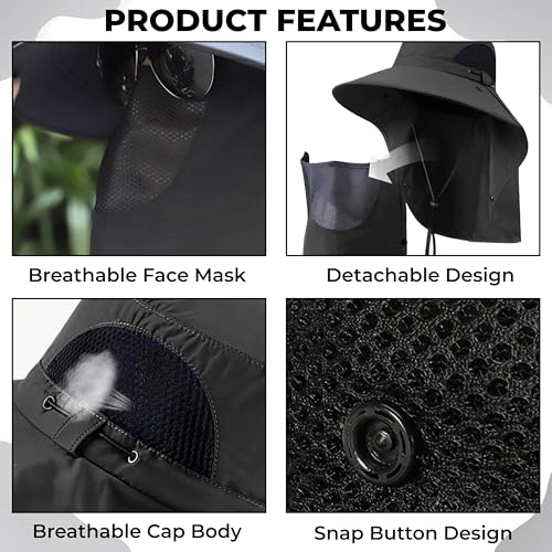 Image of Kraptick Headwear Hats - Lightweight Sun Hat with Detachable Face Cover Foldable Boonie Cap for Travel, UV Protection Summer Cap & Chin Strap with Adjustable Toggle for Secure Fit (DMUG893-A-VV)