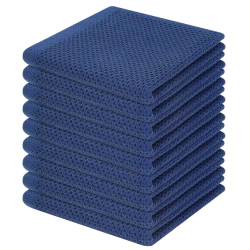 Homaxy 100% Cotton Waffle Weave Kitchen Dish Cloths, 9-Pack, Navy Blue