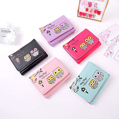 Unique Owl Cartoon Faux Leather Trifold Wallet Cash Coin Small Purse Card Holder for Women & Girls3