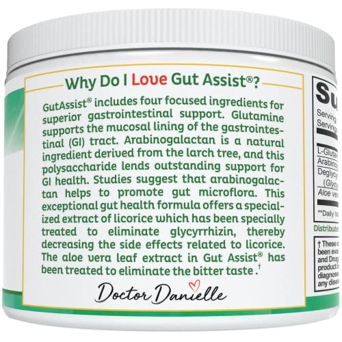 Doctor Danielle Gut Assist - Leaky Gut Repair Supplement Powder - Glutamine, Arabinogalactan, Licorice Root - Supports Ibs, Heartburn, Bloating, Gas, Constipation, Sibo From #TOP4