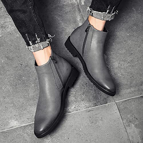 Santimon Men's Ankle Chelsea Boots Genuine Leather Zipper Classic Dress Chukka Retro Fashion Casual Gray 9 Us #TOP6