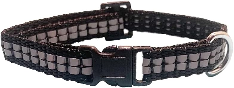 Windsors Collar clásico reflectante de nailon con hebilla ajustable y campana desmontable, collar de gato, collares de perro y correas para perros pequeños (negro)