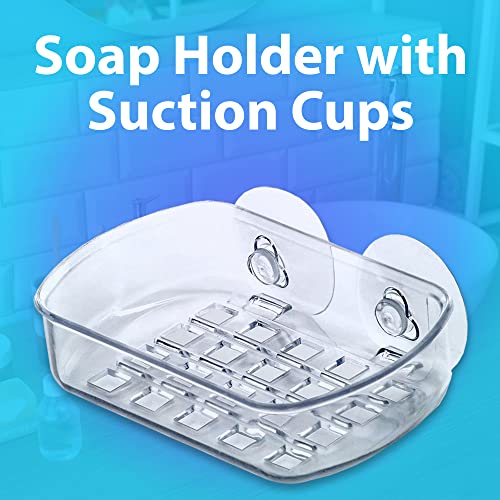 Soap Case, Holder With Suction Cups, 5.25” Long, Clear Acrylic Plastic, Bar Soap, Sponge, Toiletries Container, Bathroom, Kitchen Accessory, Space Saving Soap Holder (1 Pack) #TOP1