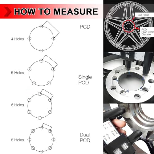 Image of Wheel PCD Gauge, Wheel /Rim Bolt Pattern Measuring Tool, Car PCD Ruler Sliding Caliper for 4 5 6 8 Holes Lug Wheel Rim Gauge