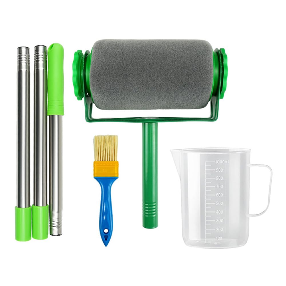 Juego de rodillos de pintura resistentes, rodillo de pintura con cepillo extensible, bandeja, rodillos, agitador, antigoteo, borde de corte limpio, kit de pintura multifuncional para paredes y techos