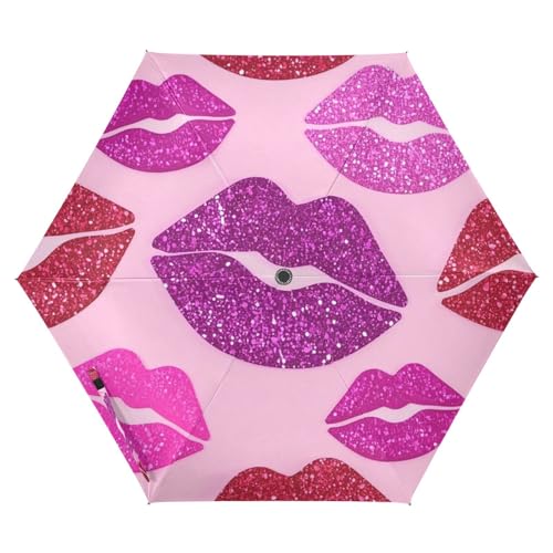 Fake Glitter Cartoon Lip Fashion Pink umbrella auto open 39 Inch Uv Defence auto open close Umbrellas For Rain for special designed and strong Outdoor Defence Accessories sombrillas de lluvia