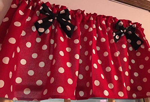 Red Polka Dot Black Bows Cotton Window Curtain Valance Handmade 42W X 15L Fabric #TOP7
