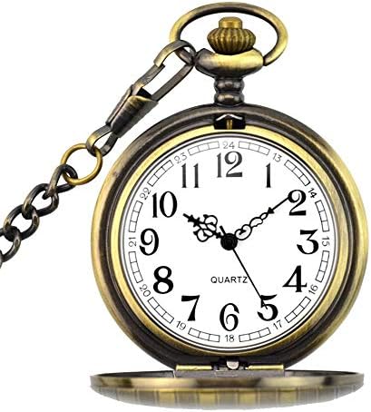BestFire Pocket Watch Vintage Quartz Pocket Watch Classical Sculptured Fob Pocket Watch with Short Chain for Men Women - Gift for Birthday Anniversary Day Christmas Fathers Day