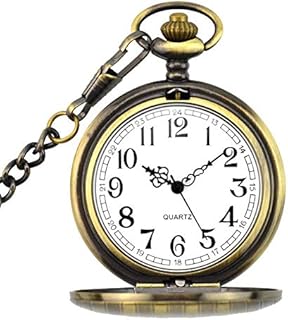 BestFire Pocket Watch Vintage Quartz Pocket Watch Classical Sculptured Fob Pocket Watch with Short Chain for Men Women - Gift for Birthday Anniversary Day Christmas Fathers Day