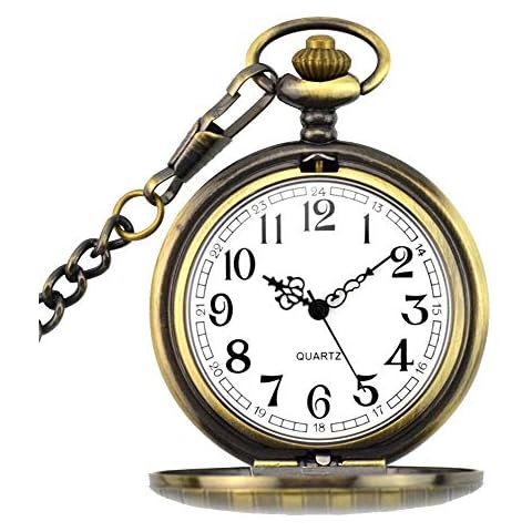 BestFire Pocket Watch Vintage Quartz Pocket Watch Classical Sculptured Fob Pocket Watch with Short Chain for Men Women - Gift for Birthday Anniversary Day Christmas Fathers Day (Bronze) Cover