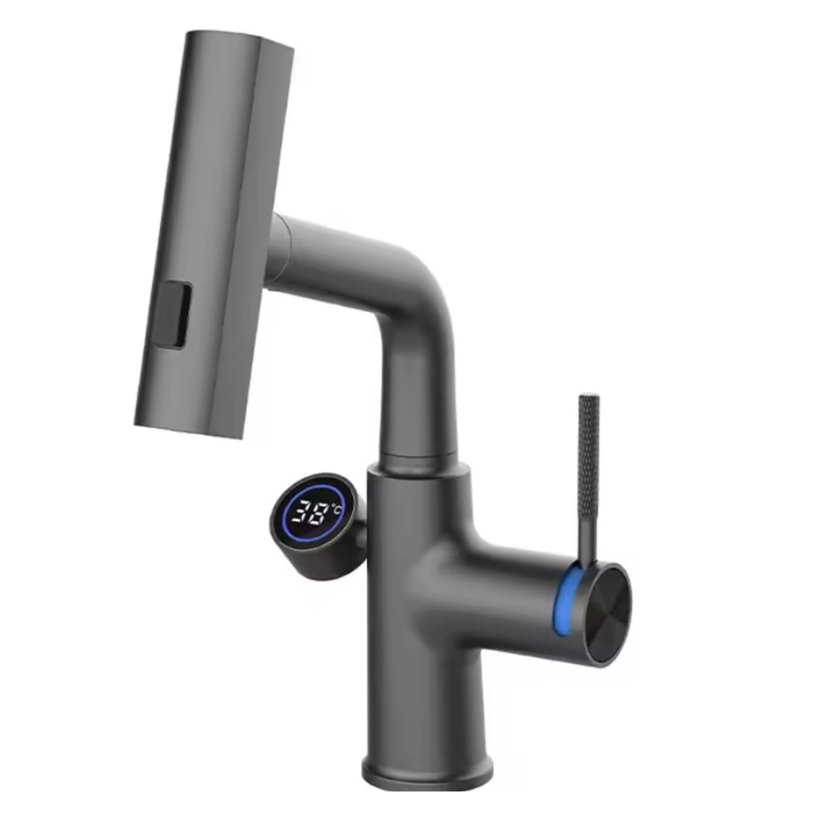 Digital Faucet with Waterfall Spout, Pull Out LED Temp Display Basin Tap, Hot Cold Mixer G1/2,Safe and Reliable