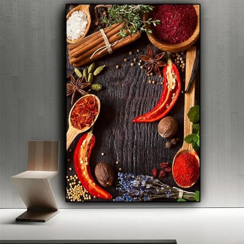 Affiches toile cuisine épices poivrons 50x70cm peinture salon