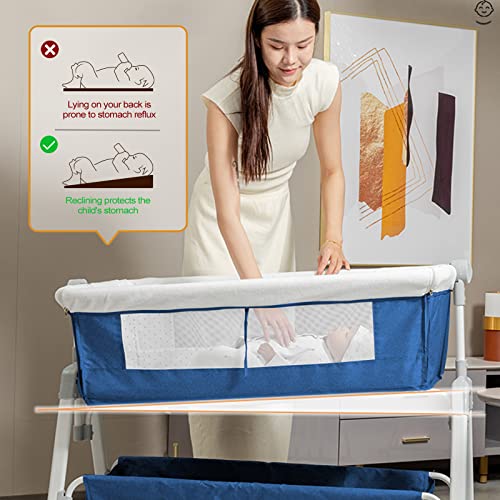Scxfedor Bedside Bassinet For Baby,Baby Bedside Crib With Storage Basket, Bassinet Bedside Sleeper Adjustable Portable Bed For Infant,Baby Bassinets Bedside Sleeper(Blue) #TOP1