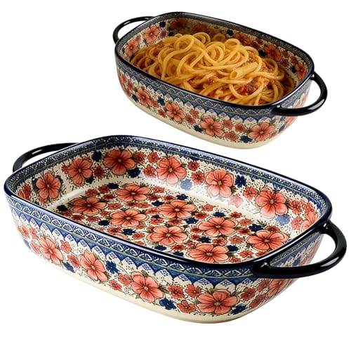 LUPATDY Cacerola de cerámica, 600 ml, rectangulares, 19,5 x 13 cm, moldes de cerámica con asas para lasaña, carne, verduras, para freidora de aire caliente, horno, microondas