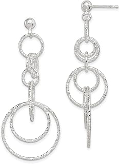 Brincos de prata esterlina 925 texturizados com elos circulares e tarraxas pendentes de lustre joias finas para mulheres presentes para ela, Prata esterlina Cristal