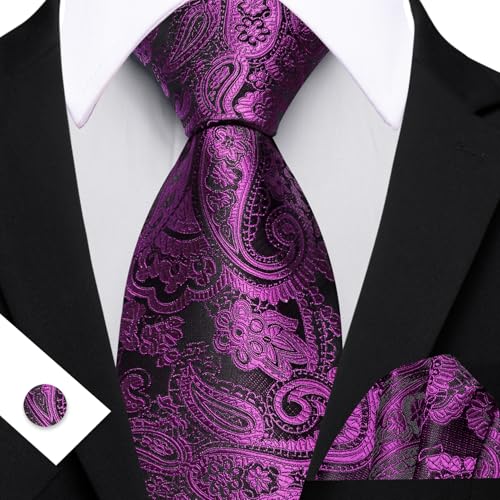 Image of Barry.Wang Men Ties Paisley Woven Silk Necktie Set with Pocket Suqare Cufflinks Formal