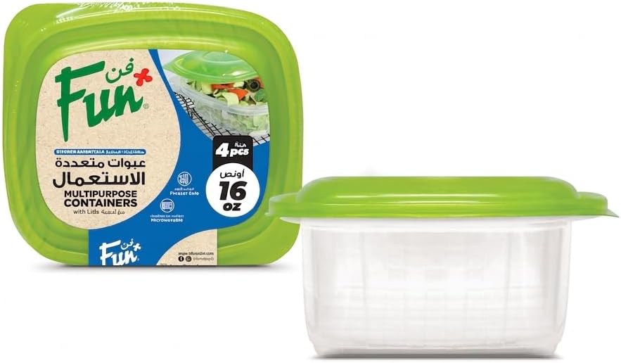 FUN BY AL BAYADER ูู Indispensable Disposable Multipurpose Plastic Food Container Set With Lid/Meal Prep - Pack Of 4-16Oz
