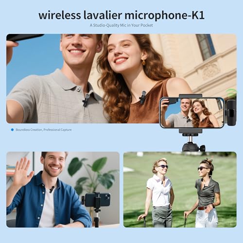 Image of Wireless Microphone for iPhone iPad and Android Phone, 2 Pack Wireless Lavalier Lapel Mic with Noise Reduction, Plug and Play Mini Microphone for Video Recording Interview Podcast YouTube TikTok Vlog