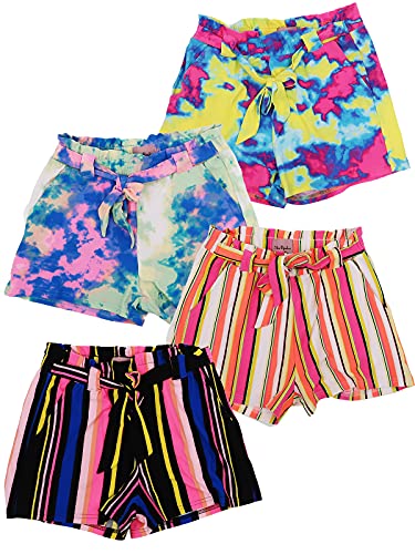 Miss Popular Girls Super Soft Paperbag Shorts With Pockets Summer Cute Designs |Sizes 7-16 (Combo A, 14/16, Numeric_14) #TOP7
