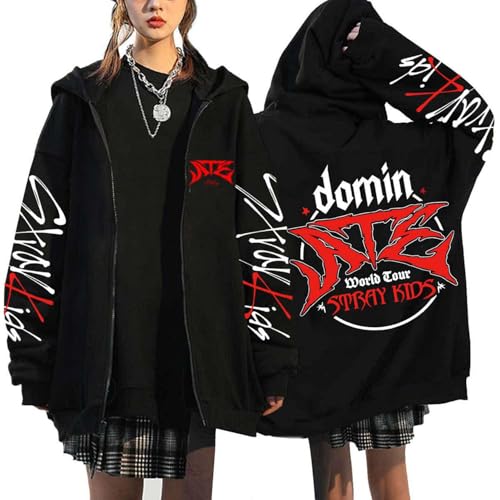 Flyself Herren Damen Kpop Kapuzenjacke Domin ATE Y2K Zip Hoodie Sweatshirt Harajuku Streetwear Sweater Langarm Pullover Oversized Jacke BangChan Hyunjin Han Felix Seungmin I.N