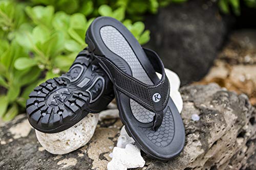 Kaiback Women's Drifter Arch Support Sport Flip Flop Orthotic Sandal - Women’s Comfort Orthopedic Footwear (6, Black/Grey) #TOP4