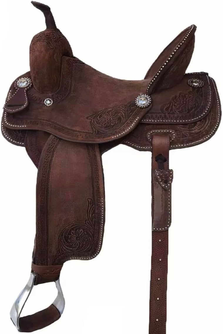 Handmade Premium Leather Comfort Western Barrel Racing Saddles for Horses Trail Equestrian Tooled Carved Horse Saddle for Equestrian Riding Size: 10-18 inch Seat QW41 (10.5" inches seat)