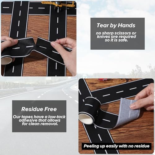 Ouligay 2PCS Road Tape for Toy Cars, Road Tape for Kids, Race Track Tape, Black Roadway, Easy Stick & Tear, No Residue, Perfect for Kids\' Racing Parties