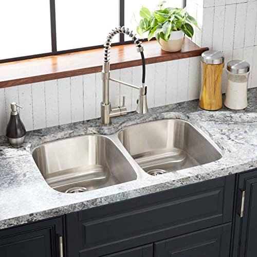 Signature Hardware 447791 Calverton 33" Drop In or Undermount 50/50 Double Basin Stainless Steel Kitchen Sink